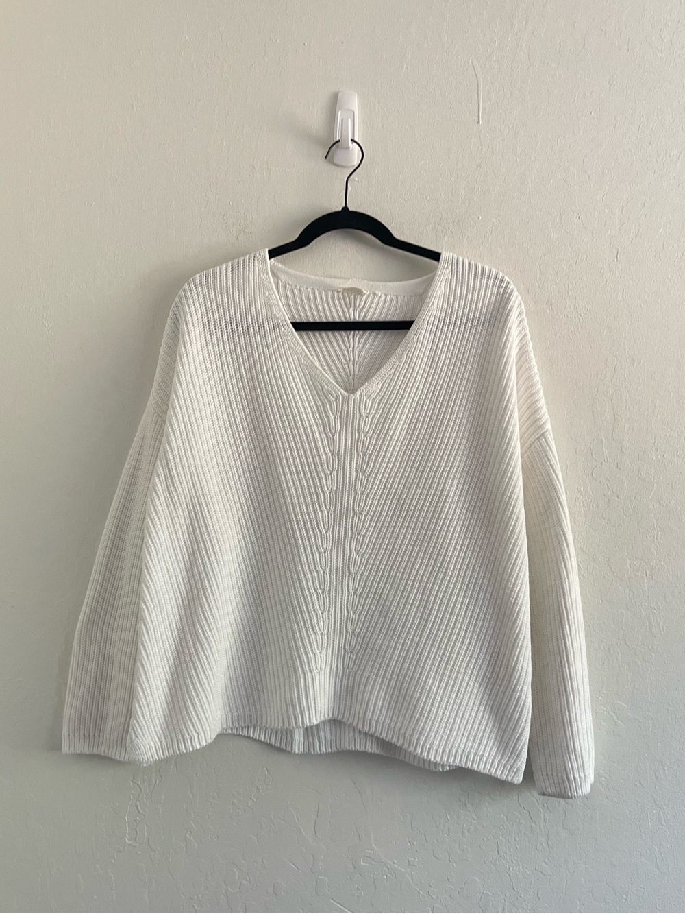 Poetry White Organic Cotton Knit Boxy V Neck Sweater Casual Womens Size 12